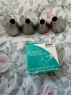 4 Used + 1 New Dentsply Stainless steel countertop needle stick protector.
