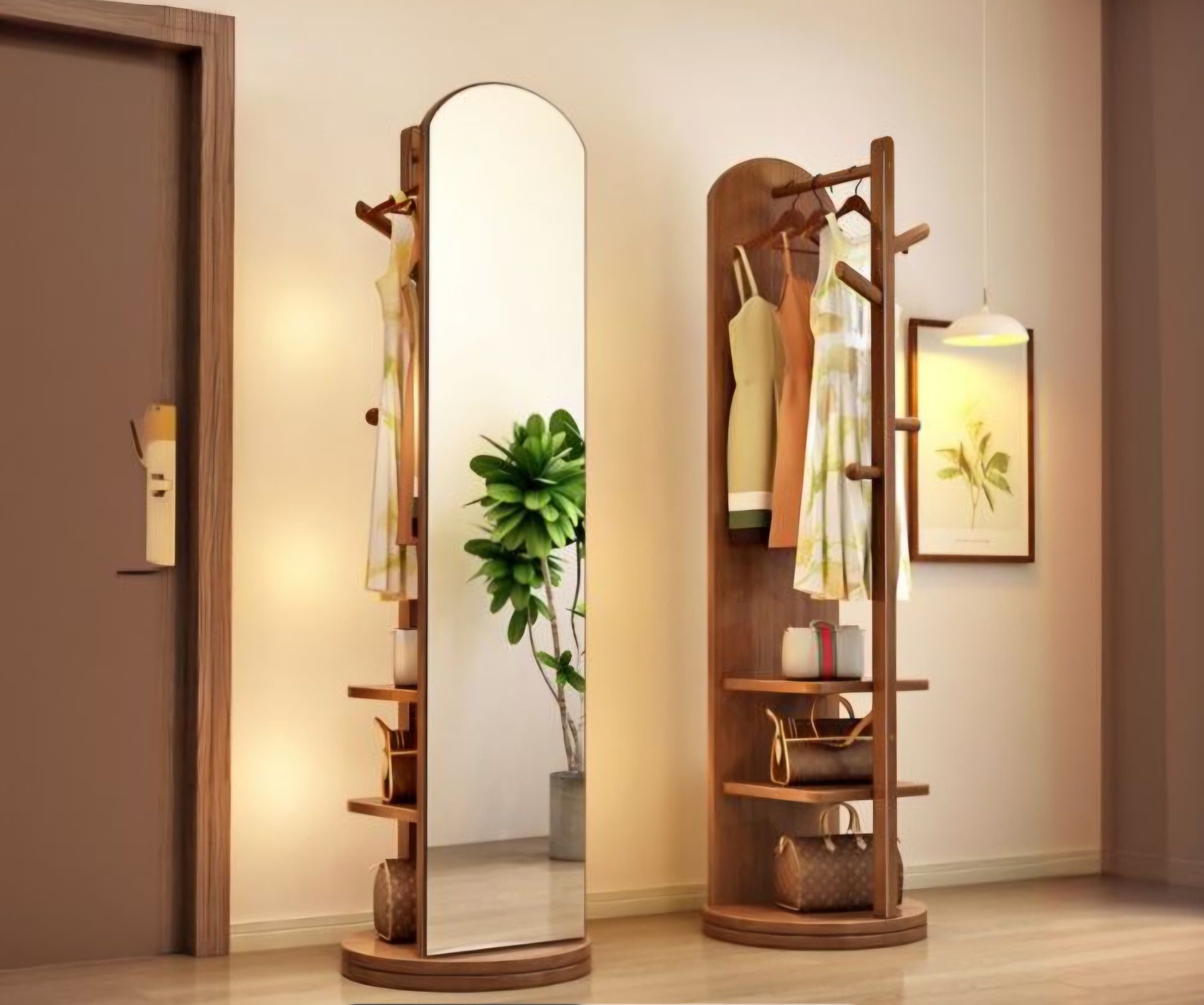 Mirroring Coat Rack with Exposed Storage