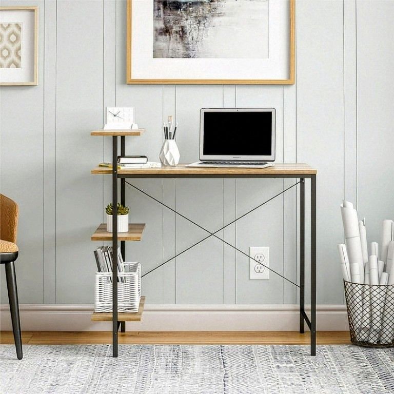 "Office Desk" w/ Side Storage shelves, Golden Oak color, Furniture
