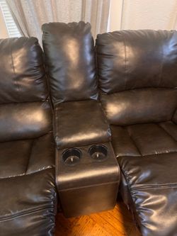 Dark Brown Faux Leather Reclining Sofa with Console
