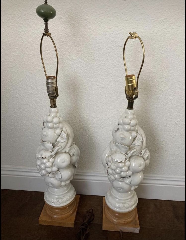1960s Italian Blanc De Chine Fruits Topiary Table Lamps - A Pair