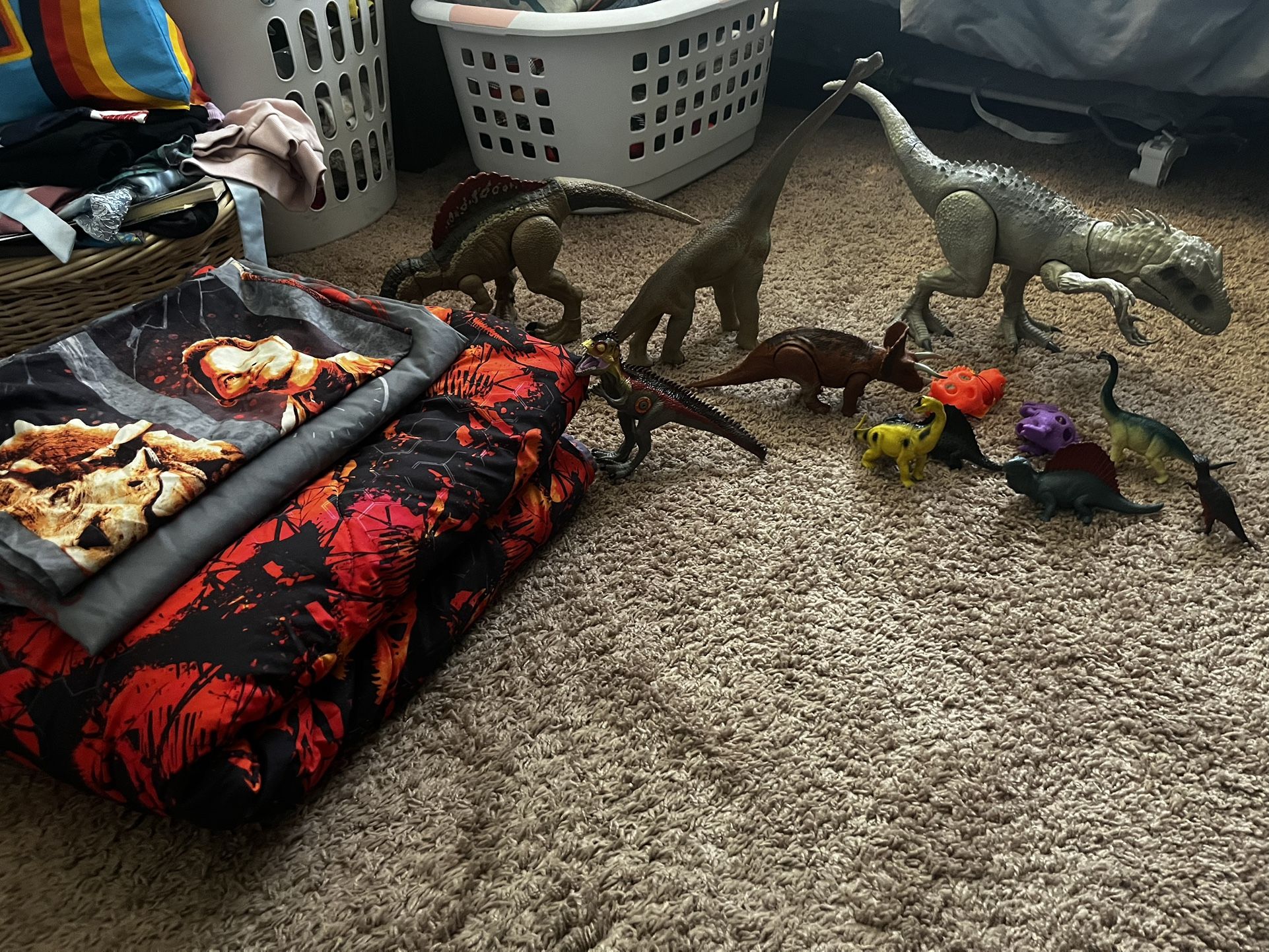 Twin Jurassic World Bed Set And Dinosaur Toys $25 For All
