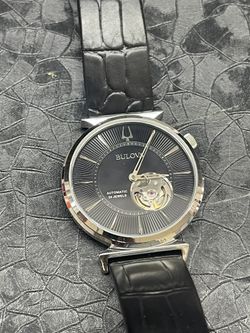 Bulova Mn’s Watch Black Color Leather Band Automatic 96a234