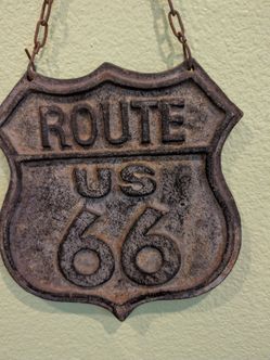 Route 66 Cast Iron Hanging Sign man cave travel