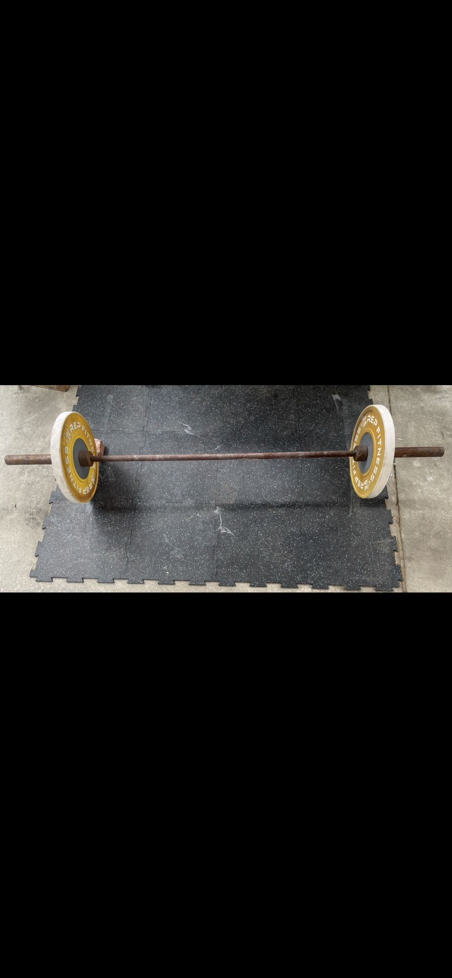 Olympic 7ft Barbell And Rep Fitness 35lbs Bumper Plates (70lb Pair)