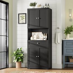 Tall Bathroom Storage Cabinet with Drawer, Modern Linen Cabinet,Black 67"H Tall Storage Cabinet with Doors & Shelves, Freestanding Kitchen Pantry for