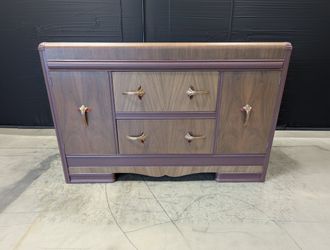 Vintage Art Deco Waterfall Wood Sideboard Cabinet