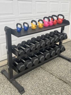 Rubber dumbbells with rack