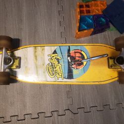 Kryptonics Skateboard Longboard Yellow Ocean Scene, Blue Griptape