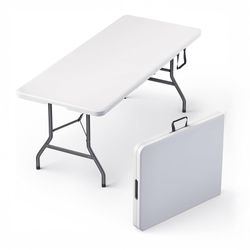 6 Feet Foldable Table with Built in Handle & Steel Legs | Heavy Duty Portable | Perfect for Party, Dining, Wedding, Events, Picnic Indoor, Outdoor, Ca