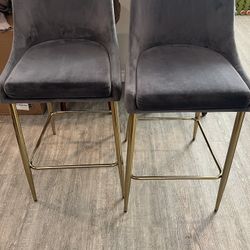 $100 Set Of 2 Grey & Gold High Back Counter Chairs 27”