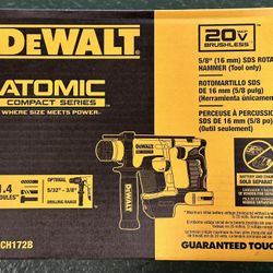 NEW! DeWalt DCH172B 20V MAX ATOMIC 5/8" SDS Plus Rotary Hammer