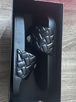 Kurt Geiger London Women’s Black Leather Padded Slide Sandals Logo EU 39
