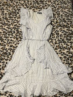 White Blue Print Ruffle Mini Dress , Size 4