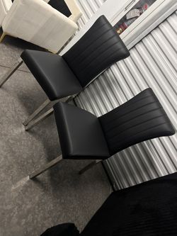 Black Leather Dining Chairs With Mirrored Silver Legs Set Of 2