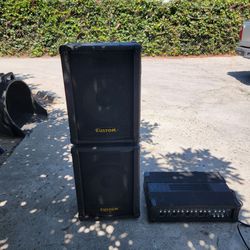 Kustom KSC10 Passive PA Speakers & Kustom 4 Channel Mixer With Built In 80 Watt Mosfet Amplifier