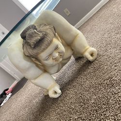 hanbasho the sumo wrestler sculpted end table with glass table top