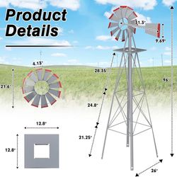 Betterland BFT Metal Windmill Ornamental Spinner Backyard Garden Decoration Weather Vane for Yard Weather Resistant (Grey)