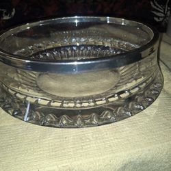 Gorham Full Lead Crystal 8 1/2 Inch Bowl With Silver Rim A8G010