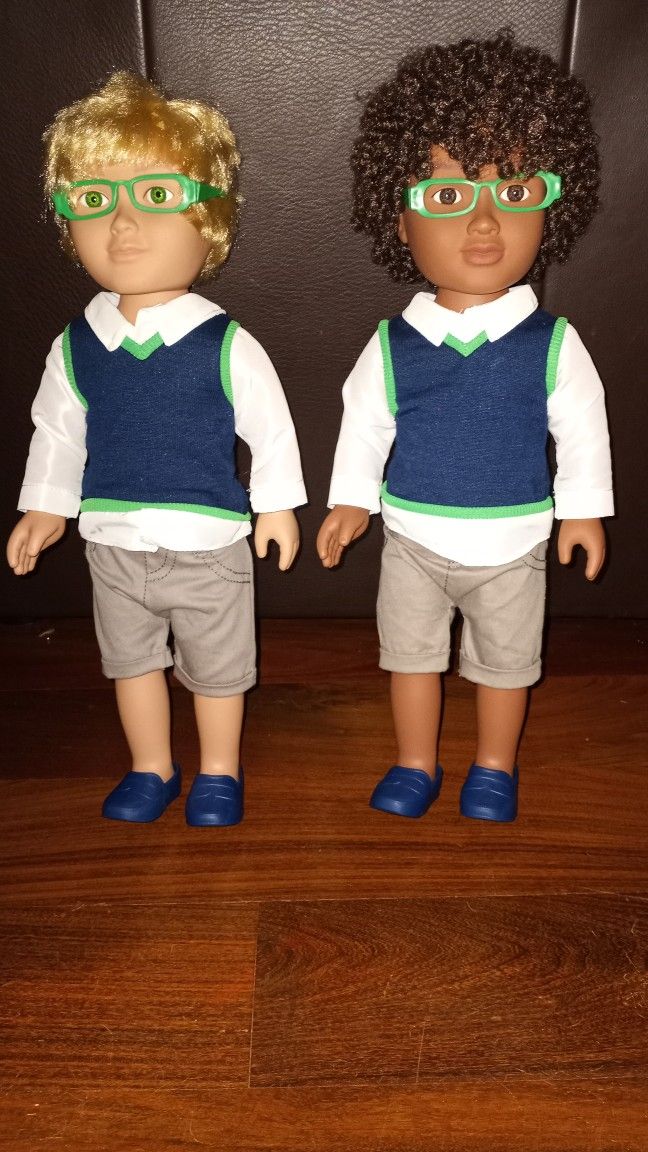 2 Boy Dolls With Desk And Clothes