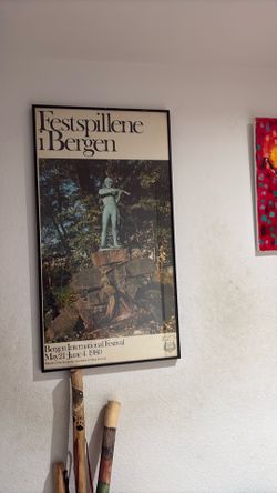 Framed poster of Edvar Grieg statue in Bergen