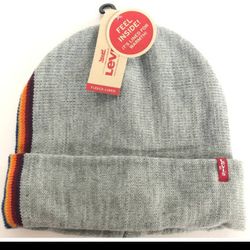 Levi's Fleece lined gray side striped knitted hat