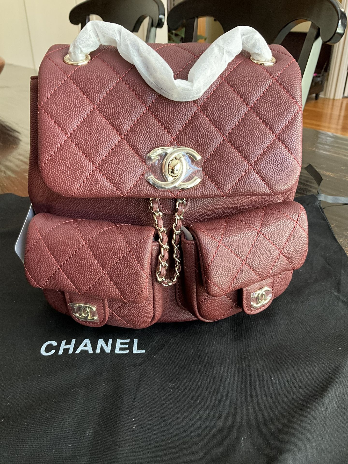 Chanel Duma Caviar Backpack Burgundy With Golden Hardware