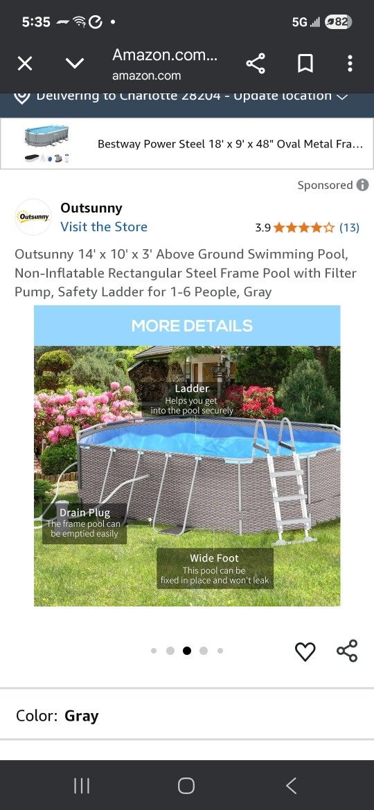 Outsunny Pool. Above Ground Type New