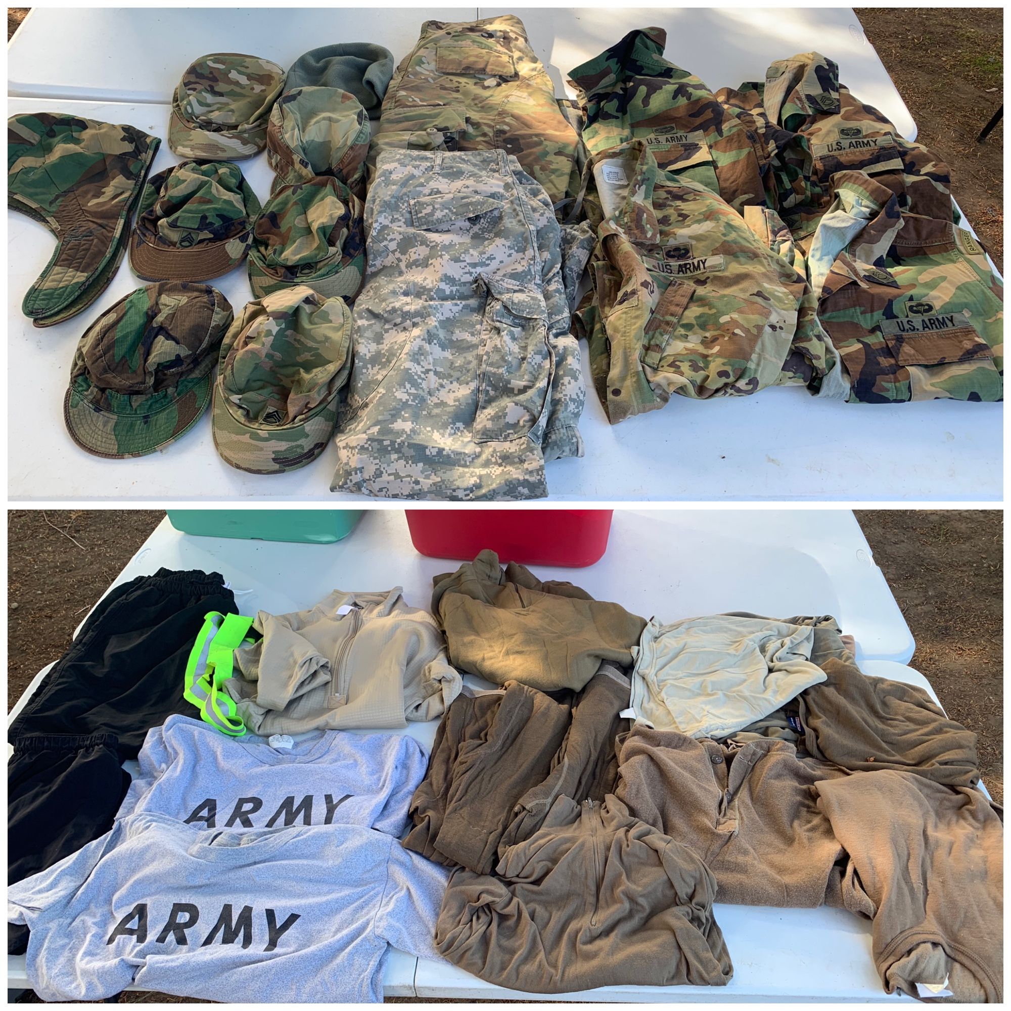 US Army camo 4 jacket, 2 pants, 8 hats an more!!! Clothing 