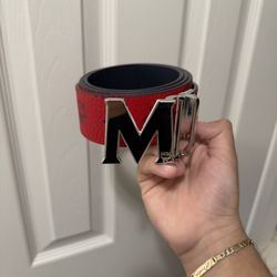 MCM BELT RED AND NAVY BLUE