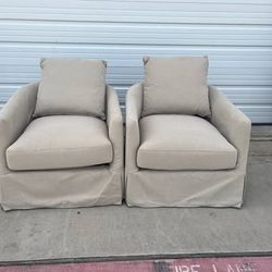 (Brand new, price for 1) Sand color 32" Wide Slipcovered No Assembly Swivel Barrel Armchair