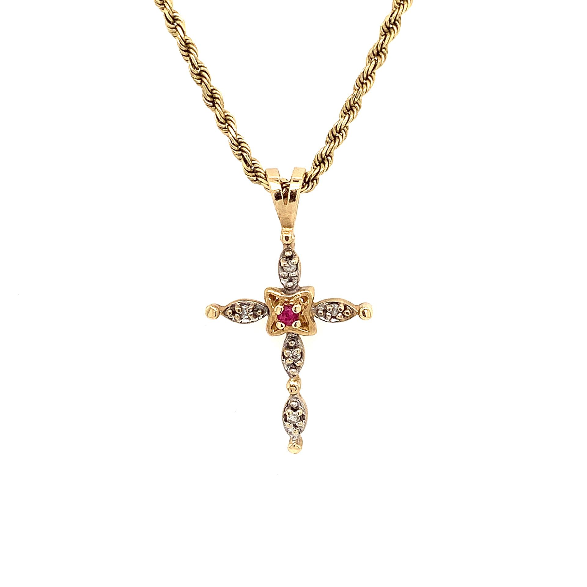 10k/14k Ruby Cross Necklace