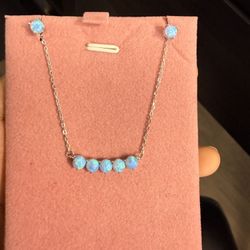 Solid Sterling Silver 925 Blue Opal Set 