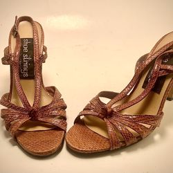Vintage Shoe Strings Snakeskin Heels Handmade in Philippines Ladies Size 6.5