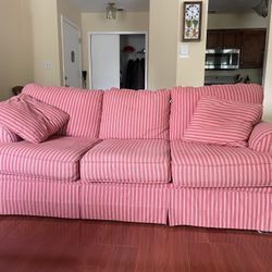 Pink Striped Sofa - 3-Seater Couch with Skirted Base