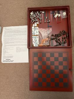 Family Game Set Backgammon Chess Checkers Classic Wood Box Storage Board