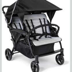 Gaggle by Foundations Odyssey Quad Stroller - 4 Seat Stroller for Daycare & Parks | Bench Seating, UV Canopy, 5-Point Harness, Foot Brake - Black