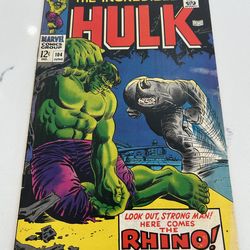 The Incredible Hulk #104 (Marvel Comics June 1968) Vs Rhino,AWESOME MID-GRADE COPY! VG