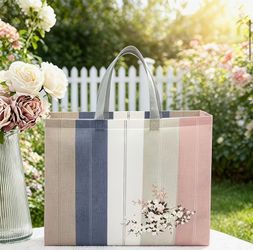 Striped Tote Bag with Floral Print