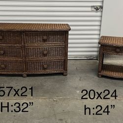 Wicker bedroom set dresser with matching nightstand tropical style