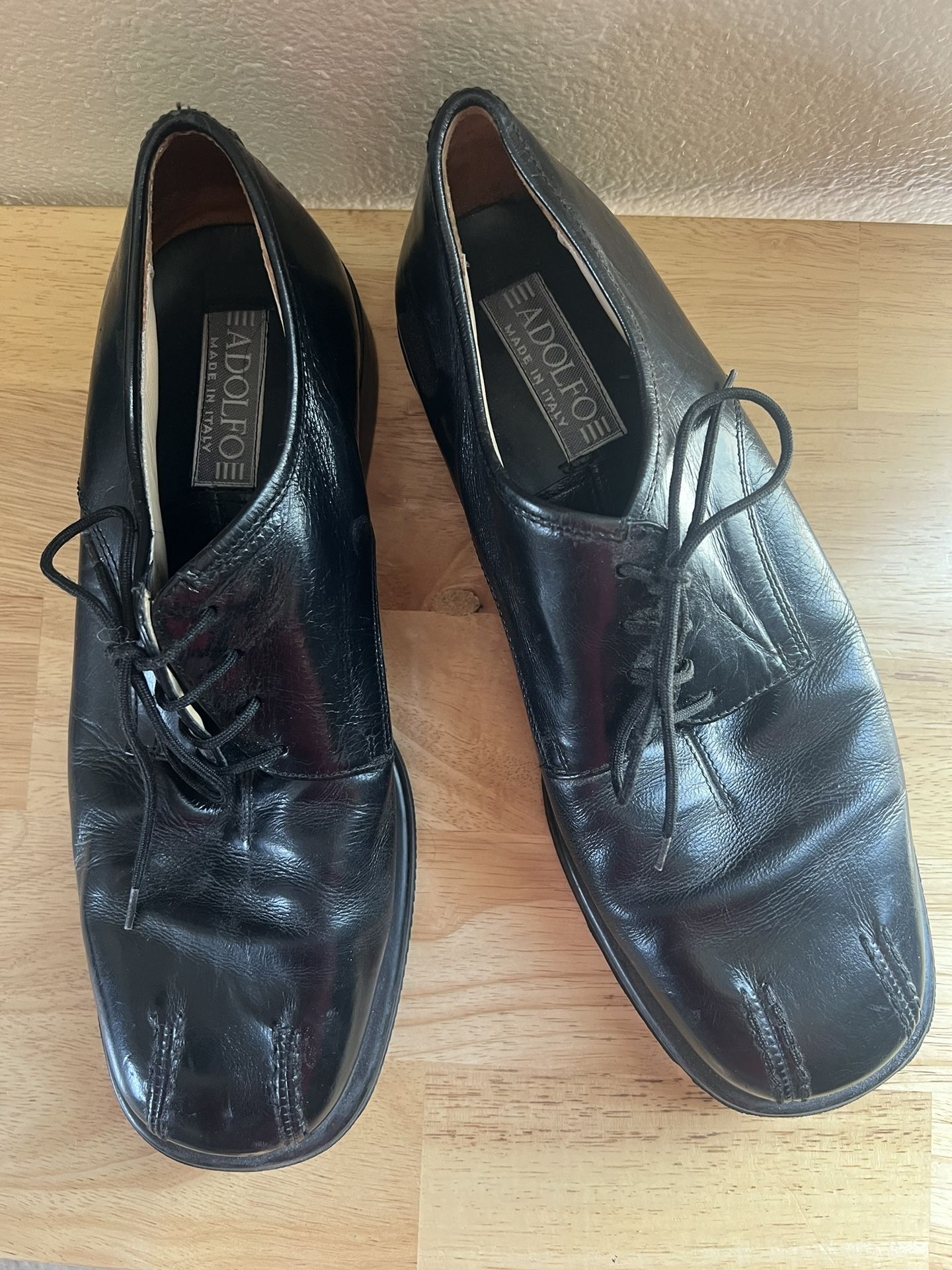 Adolfo Black Leather Mens Shoes Size 10 M 3327/1 Made in Italy Great Condition Oxfords & Lace-ups
