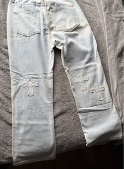 Chrome Hearts Light Wash Denim Jeans with Cross Patches