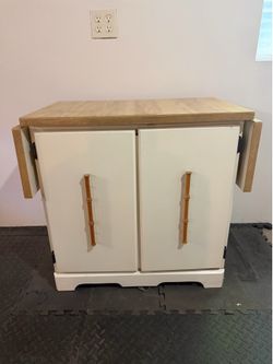Butcher Block Cart with Storage Cabinet