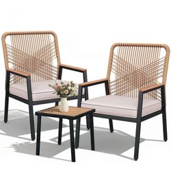 3-Piece Patio Furniture Set, Outdoor Rattan Chairs with Table, Garden Set with 3