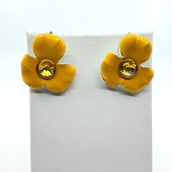 VTG Yellow Enamel Flower Stud Earrings - Boho Cottagecore Festival Gift