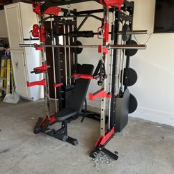 Smith Machine 200 | Adjustable Bench | 245lb Cast Iron Olympic Weights | 7ft Olympic Bar | Fitness | Gym Equipment | FREE DELIVERY/INSTALLATION 🚚 🛠️