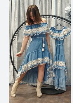 Designer Denim Ruffle Dress (Spain) – $35