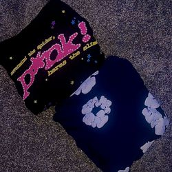 Sp5der P!NK Hoodie & Denim Tears Navy Blue Hoodie