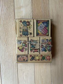 Button’n’ Patches Sewing Rubber Stamp Set Of 7. - Hero Arts’1998 Thread Angel LL402