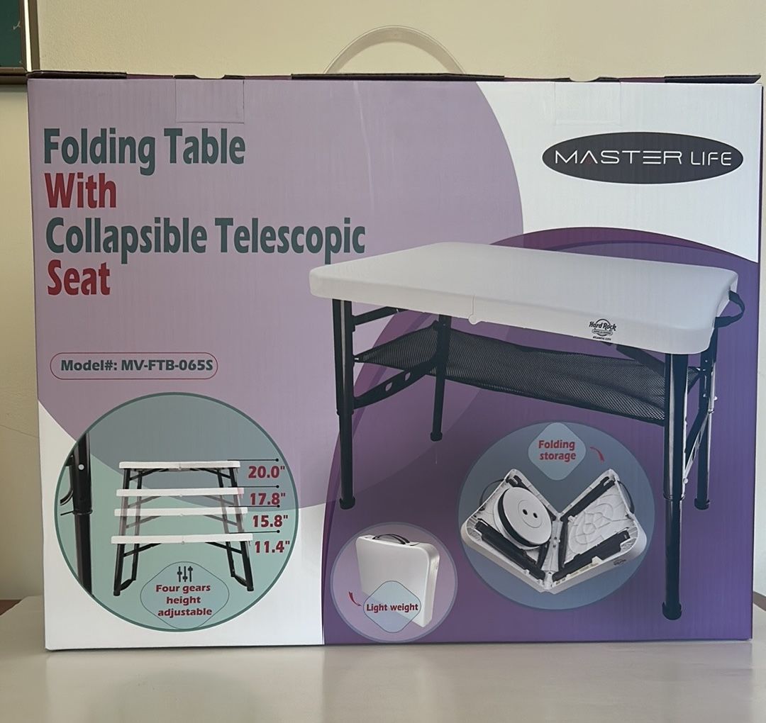 Master Life Small Folding Table, Adjustable Height, Camping & Picnic Table 4ft